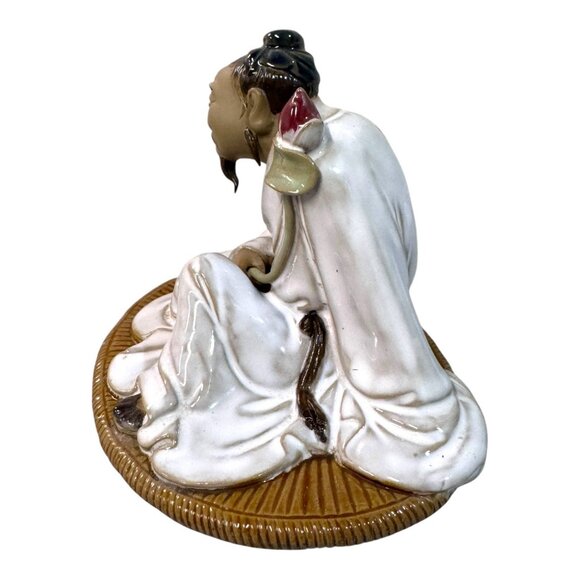 Shiwan Chinese Mudman Lotus Flower White Robe Porcelain Figurine Zhou Dunyi Poet - Picture 5 of 8